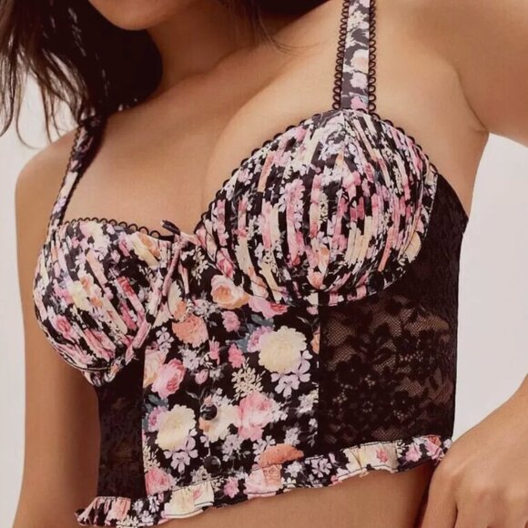 For Love And Lemons Gardenia Long Line Bustier Floral Bra Top Size Small - Picture 1 of 7